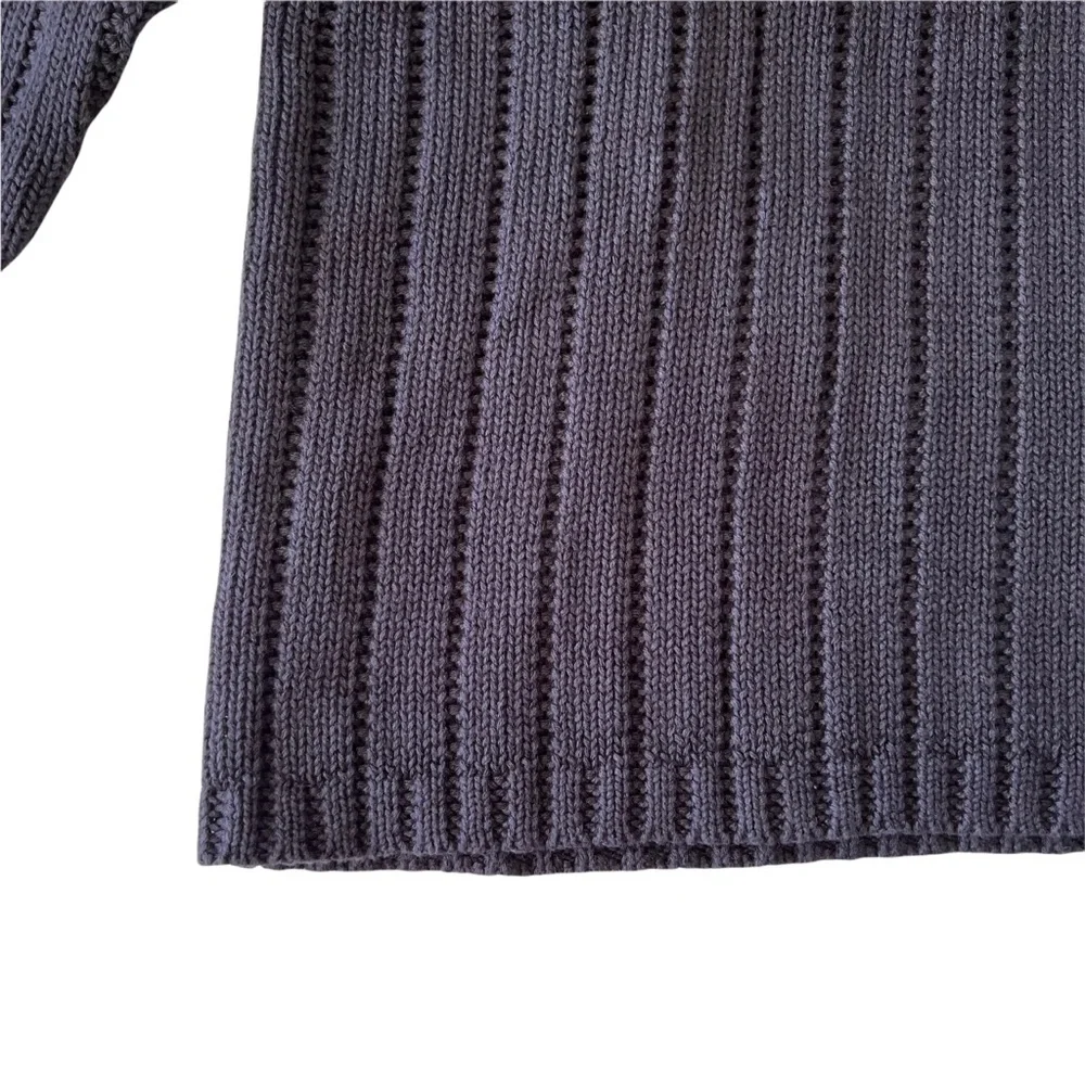 Lands End Navy Linen Cotton Rib Knit Sweater | M NWT - Picture 5 of 9